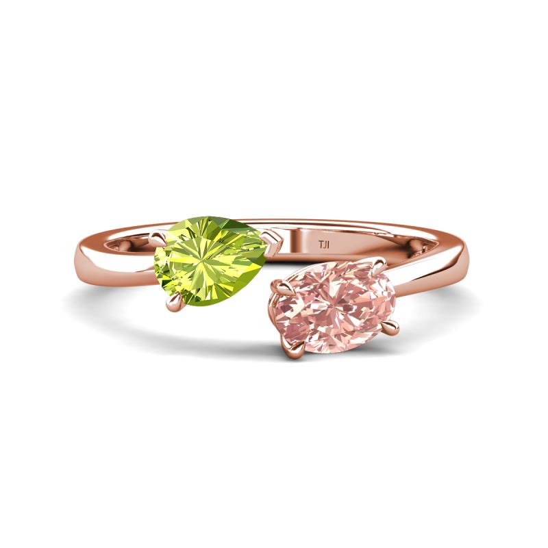 Afra 1.55 ctw Peridot Pear Shape (7x5 mm) & Morganite Oval Shape (7x5 mm) Toi Et Moi Engagement Ring 