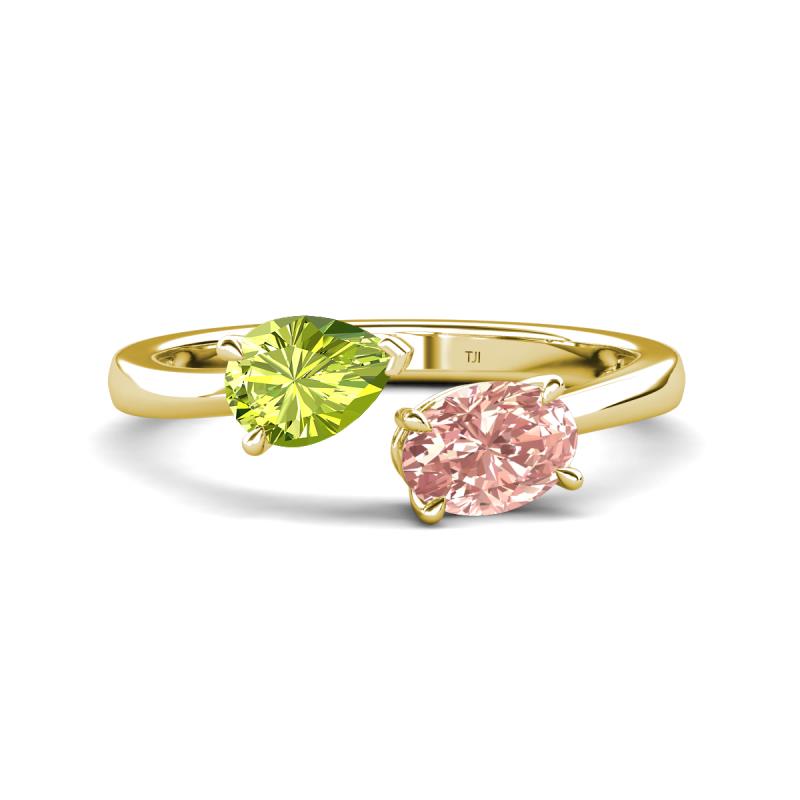 Afra 1.55 ctw Peridot Pear Shape (7x5 mm) & Morganite Oval Shape (7x5 mm) Toi Et Moi Engagement Ring 