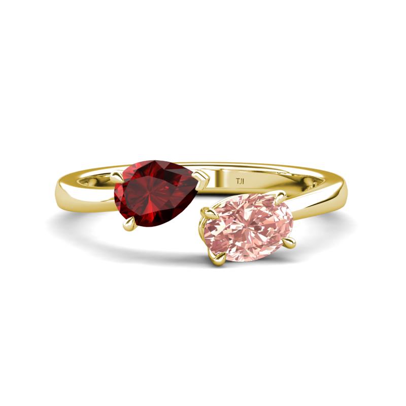 Afra 1.65 ctw Red Garnet Pear Shape (7x5 mm) & Morganite Oval Shape (7x5 mm) Toi Et Moi Engagement Ring 