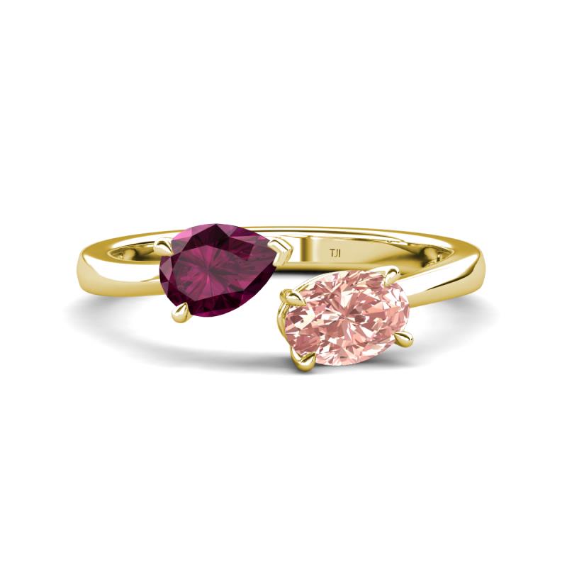 Afra 1.65 ctw Rhodolite Garnet Pear Shape (7x5 mm) & Morganite Oval Shape (7x5 mm) Toi Et Moi Engagement Ring 