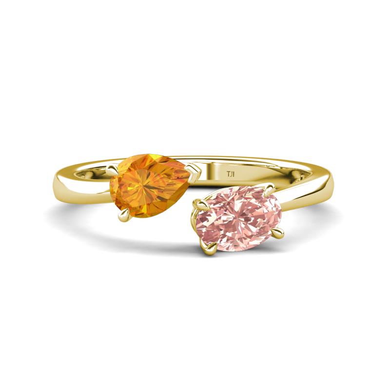 Afra 1.40 ctw Citrine Pear Shape (7x5 mm) & Morganite Oval Shape (7x5 mm) Toi Et Moi Engagement Ring 