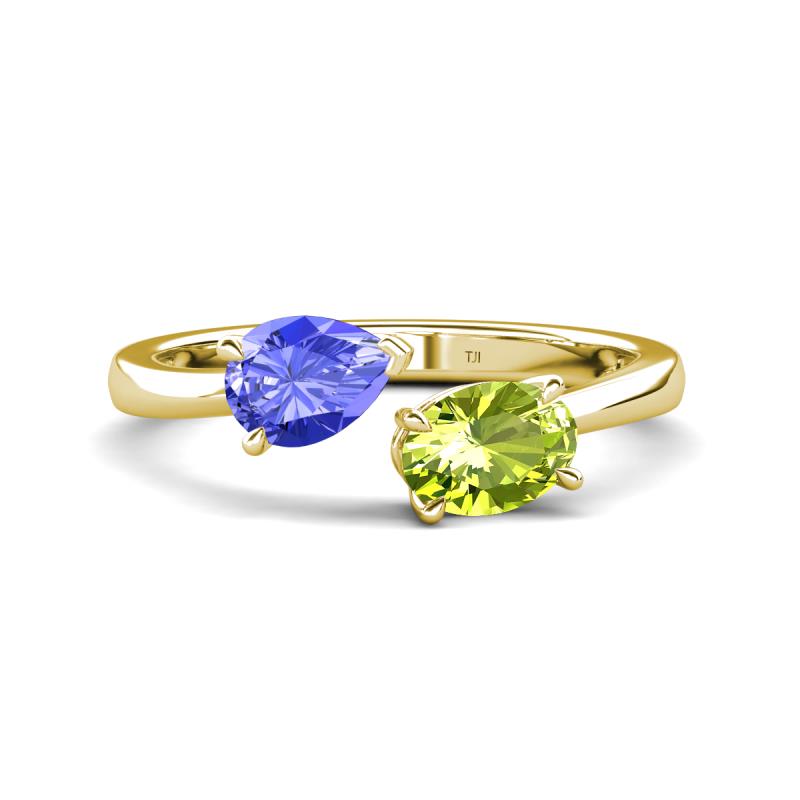 Afra 1.65 ctw Tanzanite Pear Shape (7x5 mm) & Peridot Oval Shape (7x5 mm) Toi Et Moi Engagement Ring 