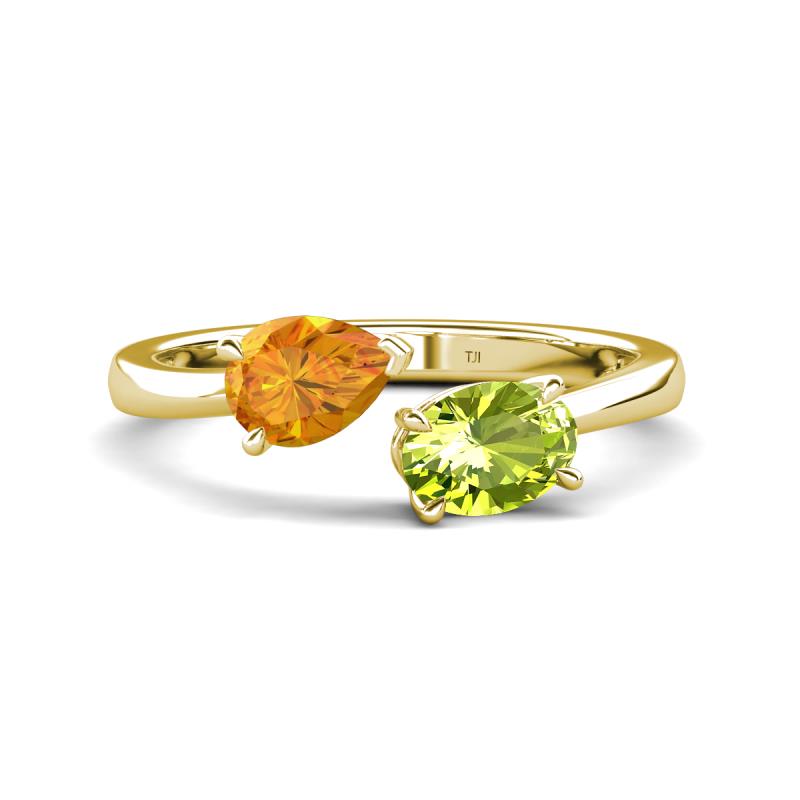 Afra 1.55 ctw Citrine Pear Shape (7x5 mm) & Peridot Oval Shape (7x5 mm) Toi Et Moi Engagement Ring 