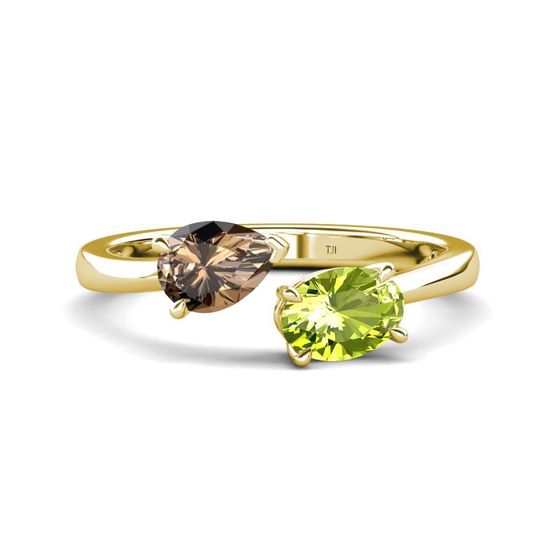 Afra 1.55 ctw Smoky Quartz Pear Shape (7x5 mm) & Peridot Oval Shape (7x5 mm) Toi Et Moi Engagement Ring 
