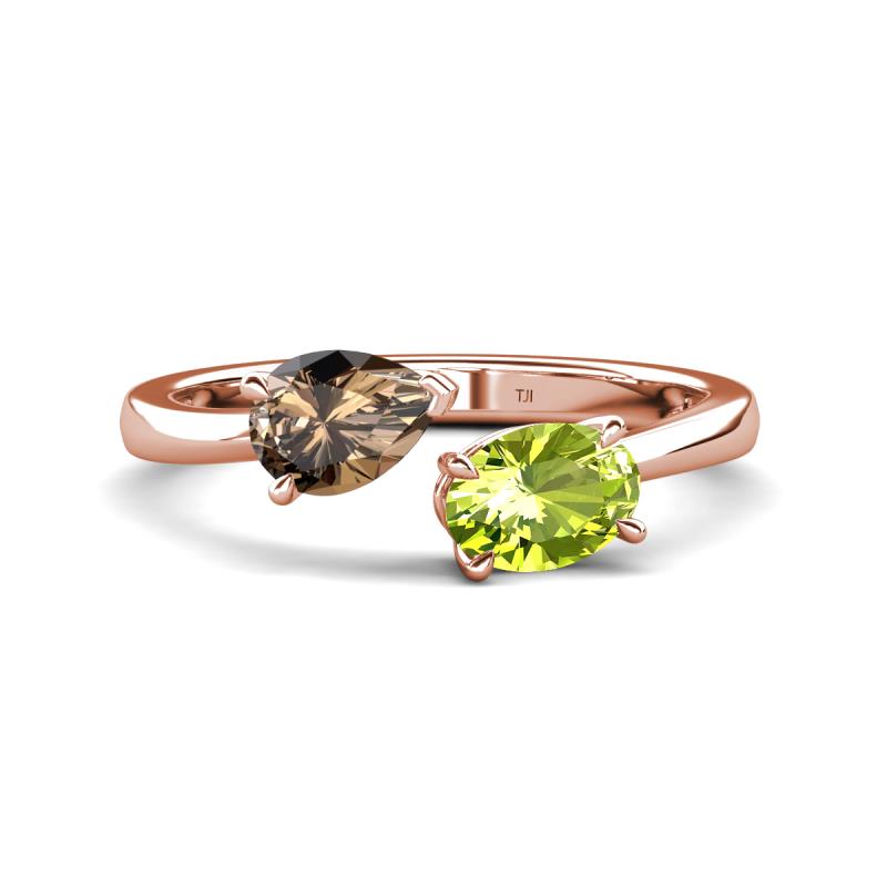 Afra 1.55 ctw Smoky Quartz Pear Shape (7x5 mm) & Peridot Oval Shape (7x5 mm) Toi Et Moi Engagement Ring 