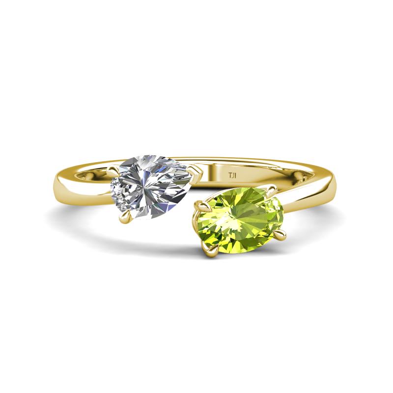 Afra 1.80 ctw White Sapphire Pear Shape (7x5 mm) & Peridot Oval Shape (7x5 mm) Toi Et Moi Engagement Ring 
