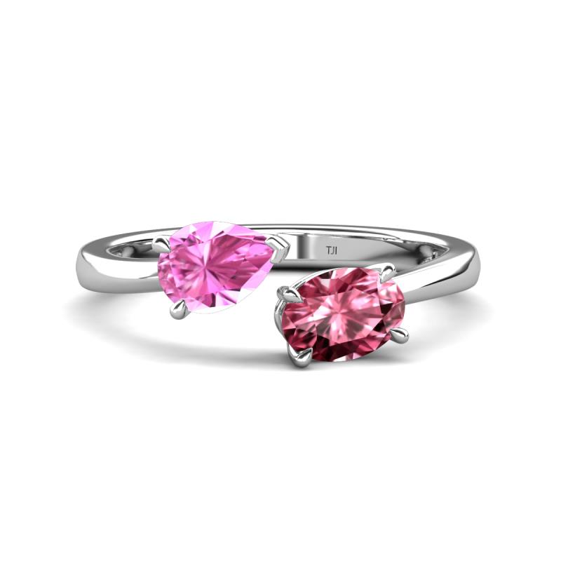 Afra 1.75 ctw Pink Sapphire Pear Shape (7x5 mm) & Pink Tourmaline Oval Shape (7x5 mm) Toi Et Moi Engagement Ring 