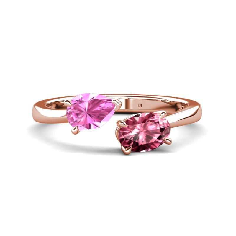 Afra 1.75 ctw Pink Sapphire Pear Shape (7x5 mm) & Pink Tourmaline Oval Shape (7x5 mm) Toi Et Moi Engagement Ring 