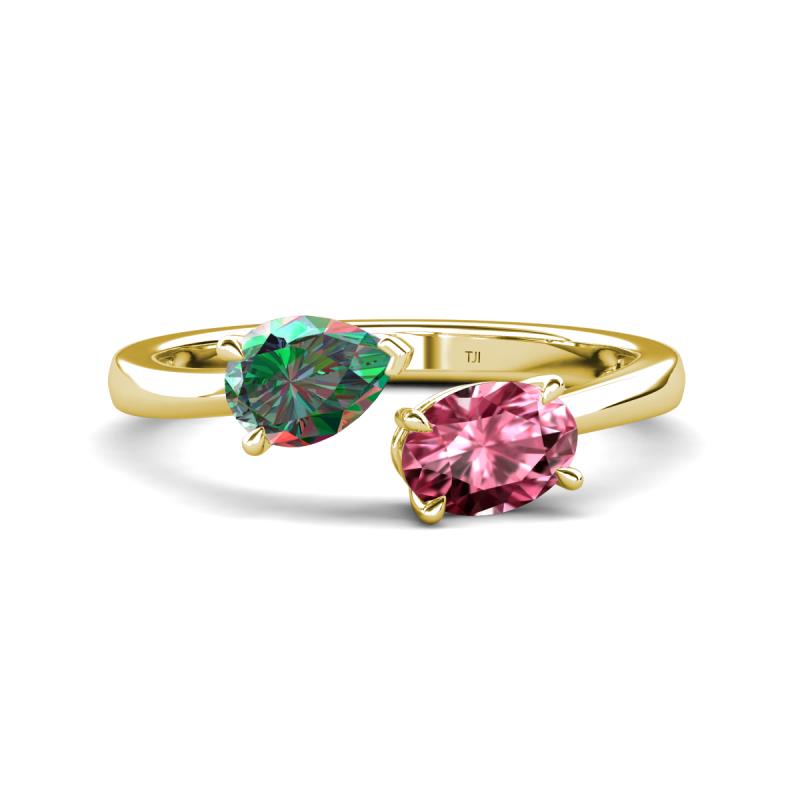 Afra 1.71 ctw Lab Created Alexandrite Pear Shape (7x5 mm) & Pink Tourmaline Oval Shape (7x5 mm) Toi Et Moi Engagement Ring 
