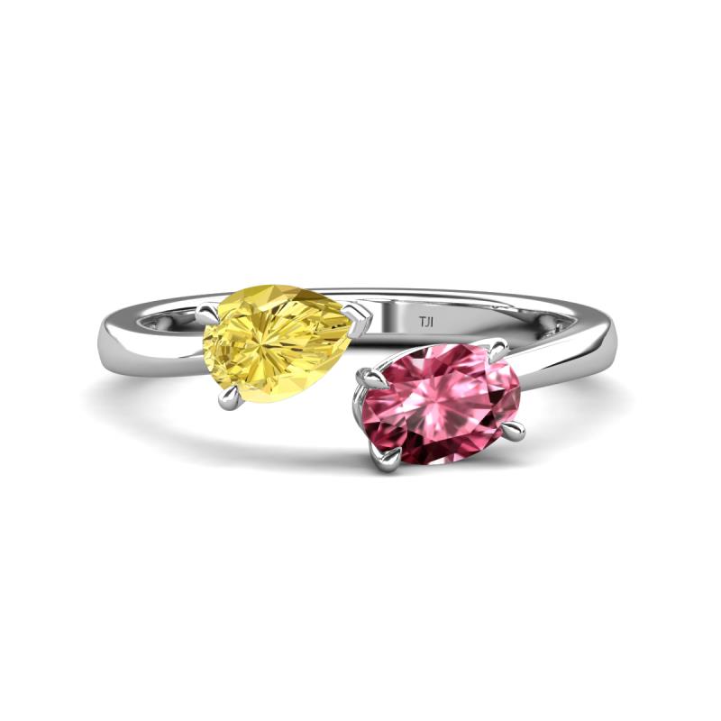 Afra 1.75 ctw Yellow Sapphire Pear Shape (7x5 mm) & Pink Tourmaline Oval Shape (7x5 mm) Toi Et Moi Engagement Ring 