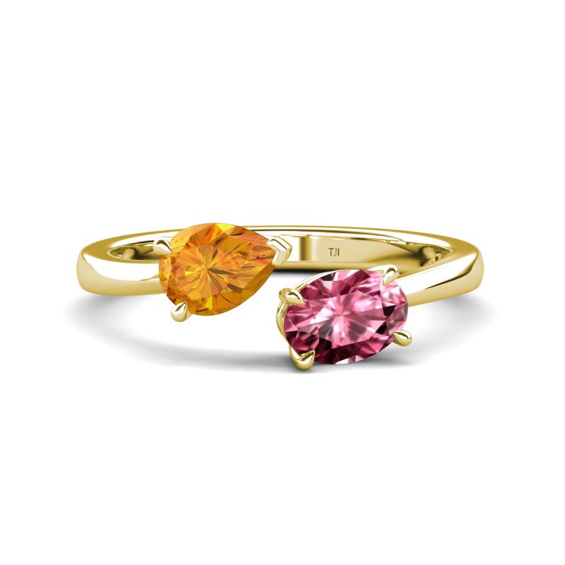 Afra 1.50 ctw Citrine Pear Shape (7x5 mm) & Pink Tourmaline Oval Shape (7x5 mm) Toi Et Moi Engagement Ring 