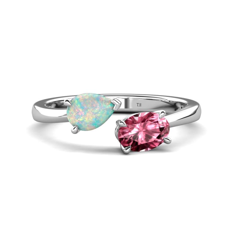 Afra 1.20 ctw Opal Pear Shape (7x5 mm) & Pink Tourmaline Oval Shape (7x5 mm) Toi Et Moi Engagement Ring 