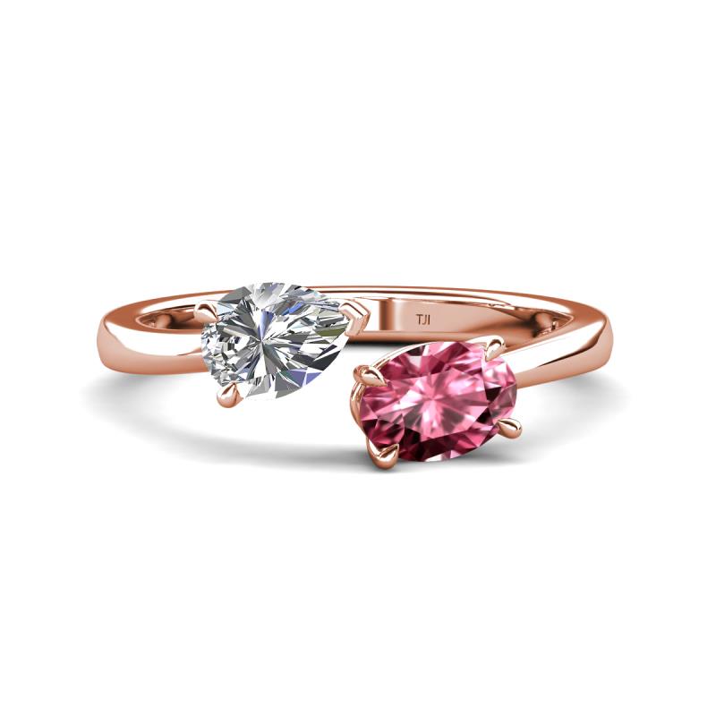 Afra 1.75 ctw White Sapphire Pear Shape (7x5 mm) & Pink Tourmaline Oval Shape (7x5 mm) Toi Et Moi Engagement Ring 