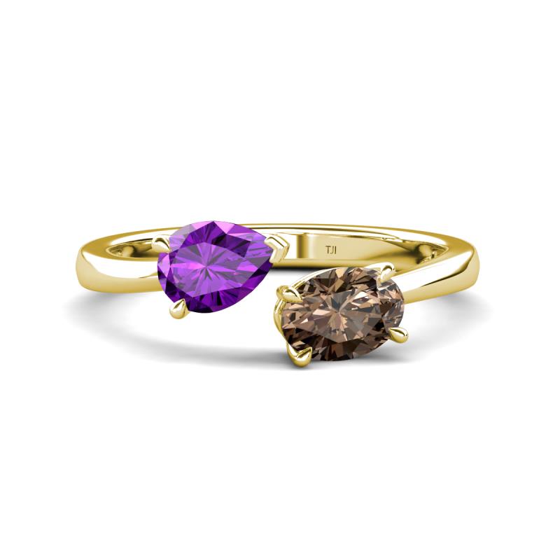 Afra 1.40 ctw Amethyst Pear Shape (7x5 mm) & Smoky Quartz Oval Shape (7x5 mm) Toi Et Moi Engagement Ring 