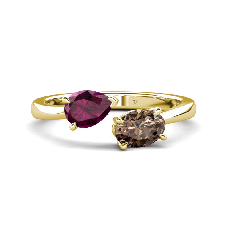 Afra 1.65 ctw Rhodolite Garnet Pear Shape (7x5 mm) & Smoky Quartz Oval Shape (7x5 mm) Toi Et Moi Engagement Ring 