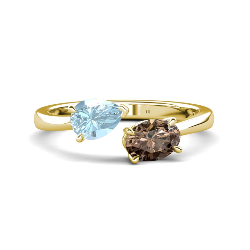 Afra 1.35 ctw Aquamarine Pear Shape (7x5 mm) & Smoky Quartz Oval Shape (7x5 mm) Toi Et Moi Engagement Ring 