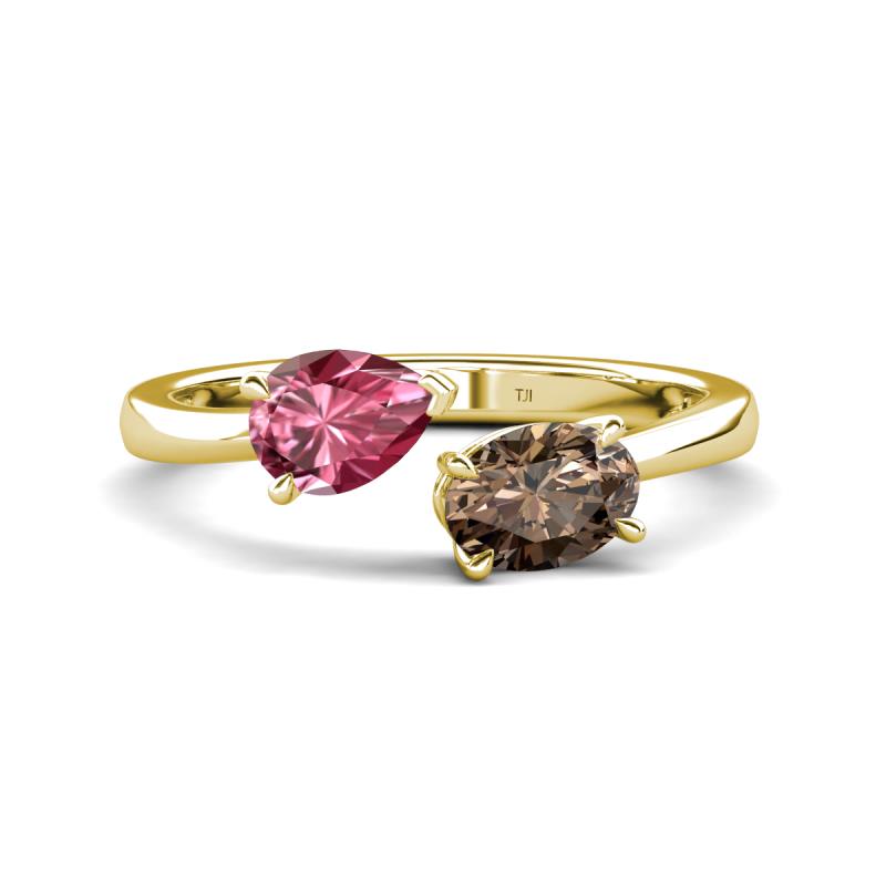 Afra 1.45 ctw Pink Tourmaline Pear Shape (7x5 mm) & Smoky Quartz Oval Shape (7x5 mm) Toi Et Moi Engagement Ring 