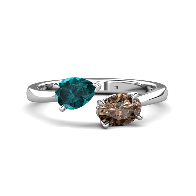Afra 1.60 ctw London Blue Topaz Pear Shape (7x5 mm) & Smoky Quartz Oval Shape (7x5 mm) Toi Et Moi Engagement Ring 