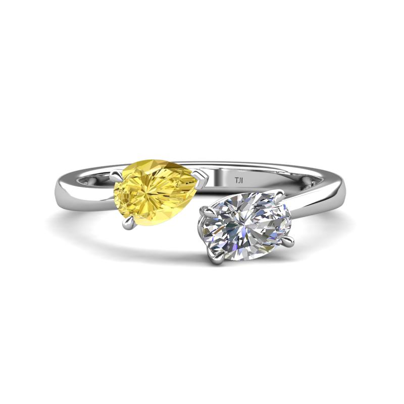 Afra 1.75 ctw Yellow Sapphire Pear Shape (7x5 mm) & Moissanite Oval Shape (7x5 mm) Toi Et Moi Engagement Ring 