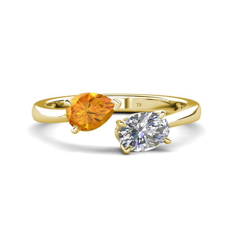 Afra 1.50 ctw Citrine Pear Shape (7x5 mm) & Moissanite Oval Shape (7x5 mm) Toi Et Moi Engagement Ring 