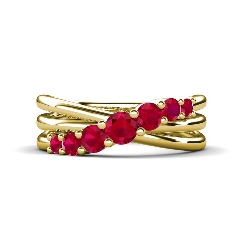Miesha 0.53 ctw Ruby Crossover 7 Stone Wedding Band 