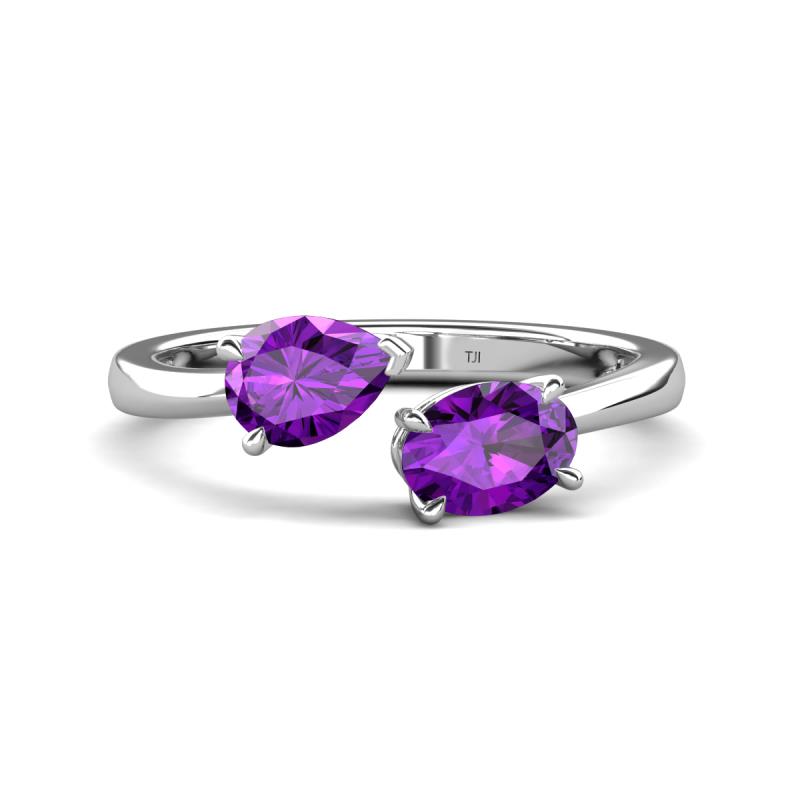 Afra 1.37 ctw Amethyst Pear Shape (7x5 mm) & Amethyst Oval Shape (7x5 mm) Toi Et Moi Engagement Ring 