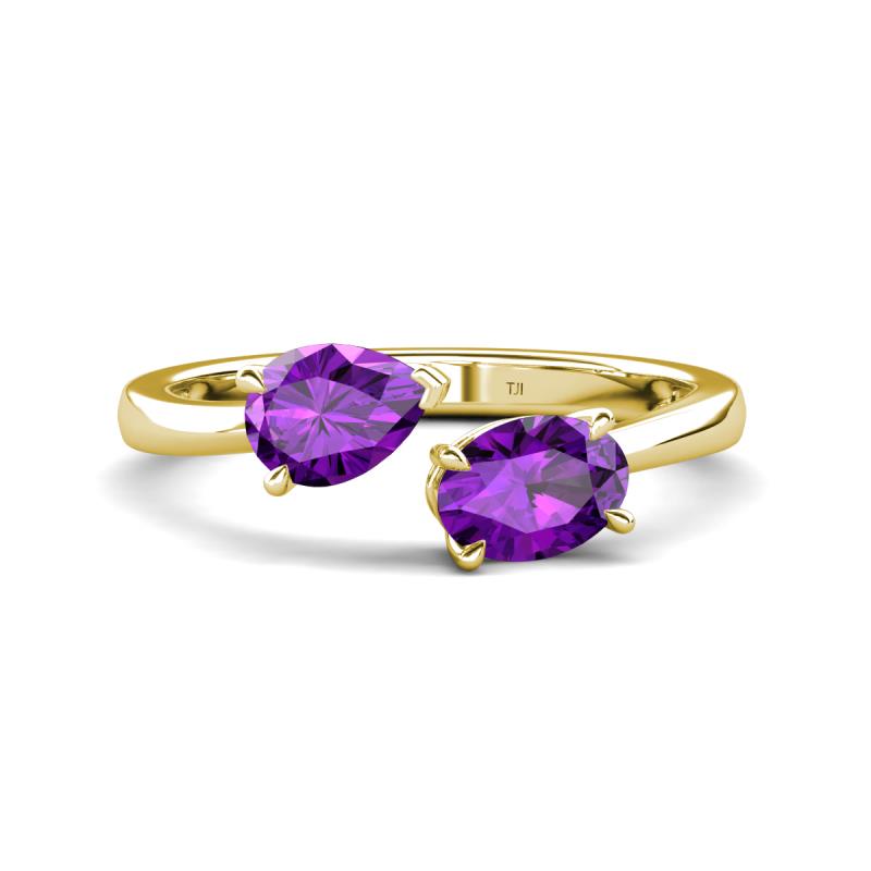 Afra 1.37 ctw Amethyst Pear Shape (7x5 mm) & Amethyst Oval Shape (7x5 mm) Toi Et Moi Engagement Ring 