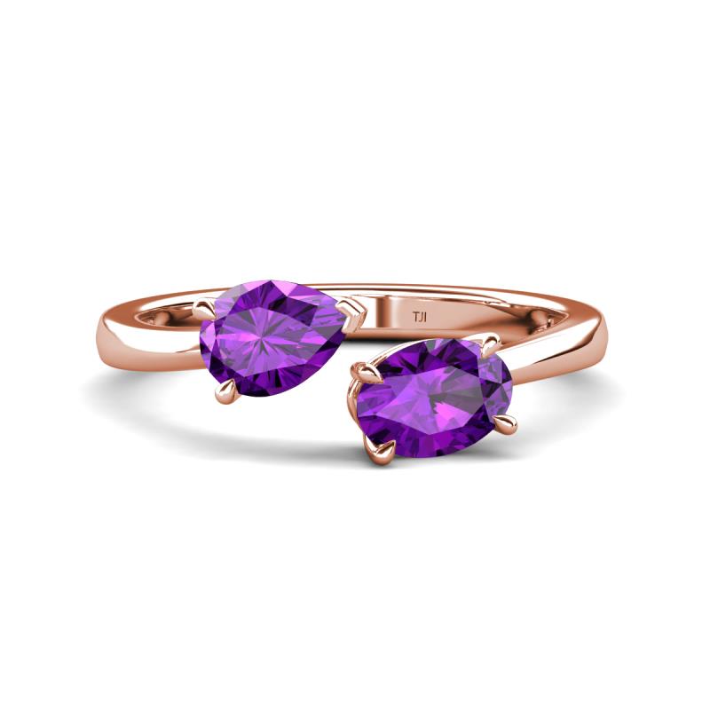 Afra 1.37 ctw Amethyst Pear Shape (7x5 mm) & Amethyst Oval Shape (7x5 mm) Toi Et Moi Engagement Ring 