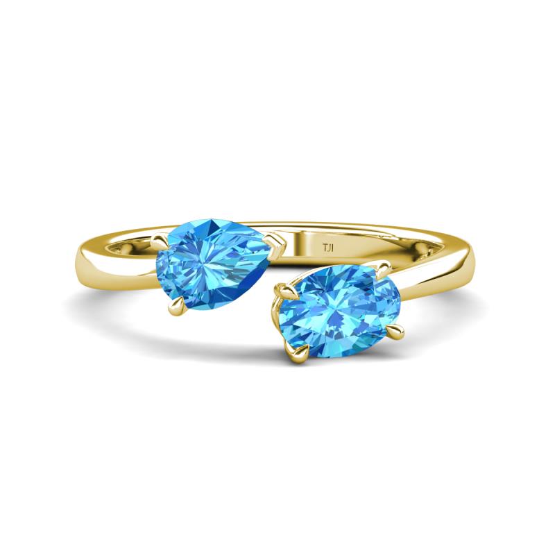 Afra 1.85 ctw Blue Topaz Pear Shape (7x5 mm) & Blue Topaz Oval Shape (7x5 mm) Toi Et Moi Engagement Ring 