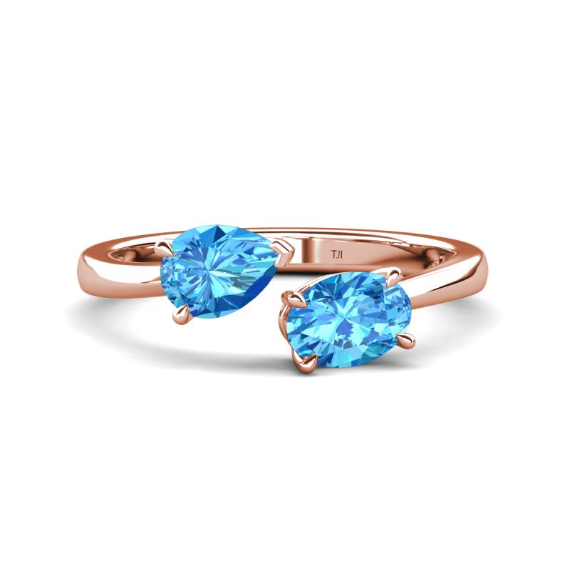 Afra 1.85 ctw Blue Topaz Pear Shape (7x5 mm) & Blue Topaz Oval Shape (7x5 mm) Toi Et Moi Engagement Ring 