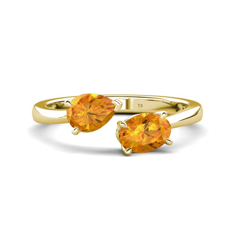 Afra 1.37 ctw Citrine Pear Shape (7x5 mm) & Citrine Oval Shape (7x5 mm) Toi Et Moi Engagement Ring 
