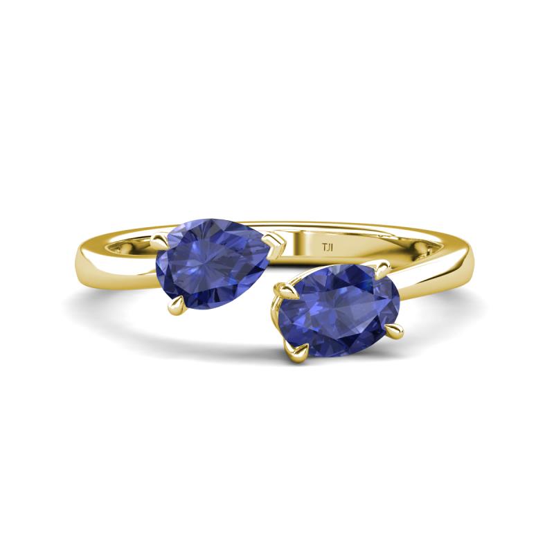 Afra 1.27 ctw Iolite Pear Shape (7x5 mm) & Iolite Oval Shape (7x5 mm) Toi Et Moi Engagement Ring 