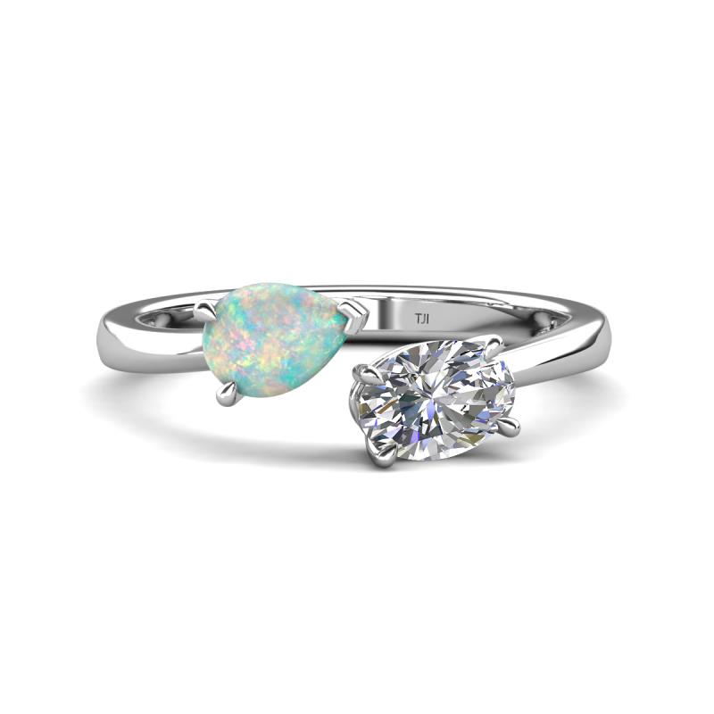 Afra 1.15 ctw Opal Pear Shape (7x5 mm) & IGI Certified Lab Grown Diamond Oval Shape (7x5 mm) Toi Et Moi Engagement Ring 