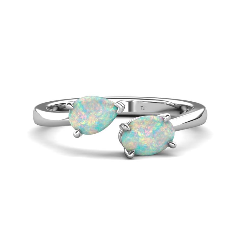 Afra 0.85 ctw Opal Pear Shape (7x5 mm) & Opal Oval Shape (7x5 mm) Toi Et Moi Engagement Ring 