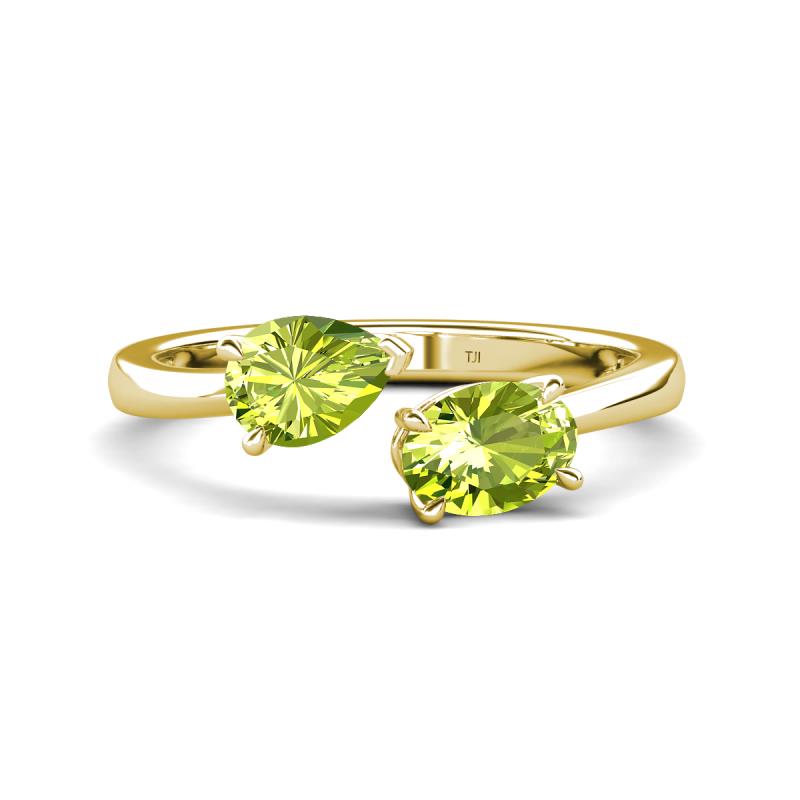 Afra 1.70 ctw Peridot Pear Shape (7x5 mm) & Peridot Oval Shape (7x5 mm) Toi Et Moi Engagement Ring 