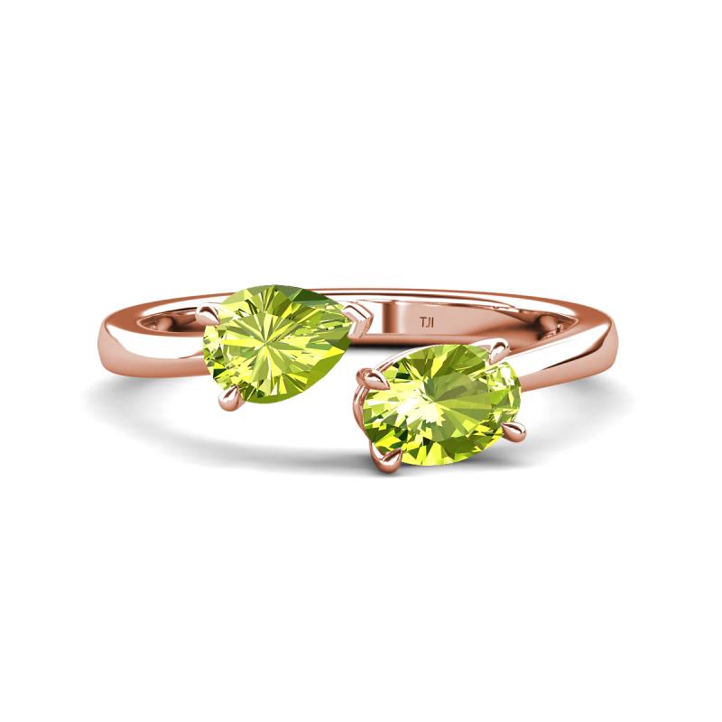 Afra 1.70 ctw Peridot Pear Shape (7x5 mm) & Peridot Oval Shape (7x5 mm) Toi Et Moi Engagement Ring 