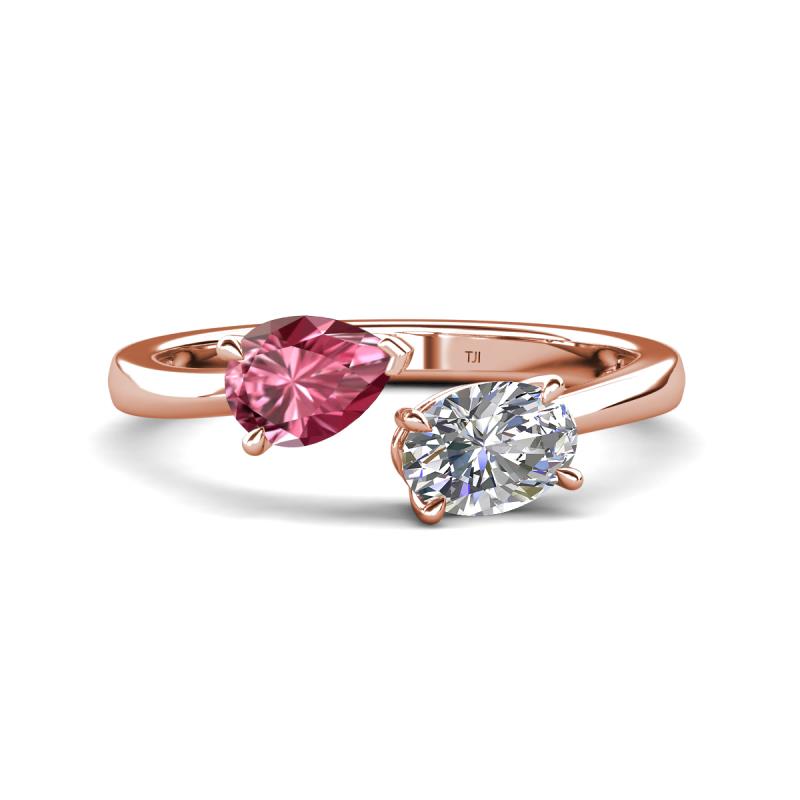 Afra 1.50 ctw Pink Tourmaline Pear Shape (7x5 mm) & IGI Certified Lab Grown Diamond Oval Shape (7x5 mm) Toi Et Moi Engagement Ring 