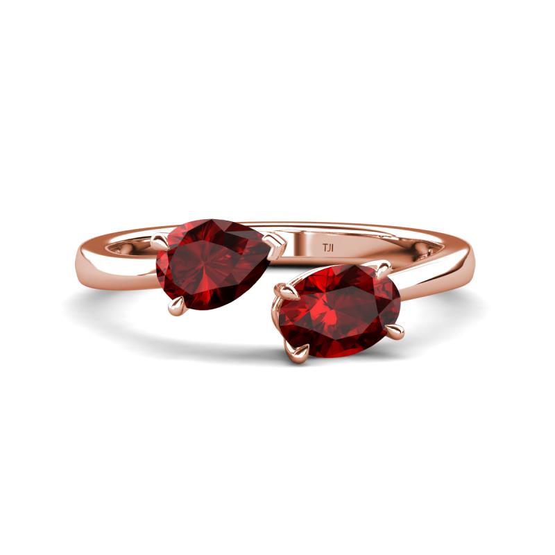 Afra 1.85 ctw Red Garnet Pear Shape (7x5 mm) & Red Garnet Oval Shape (7x5 mm) Toi Et Moi Engagement Ring 