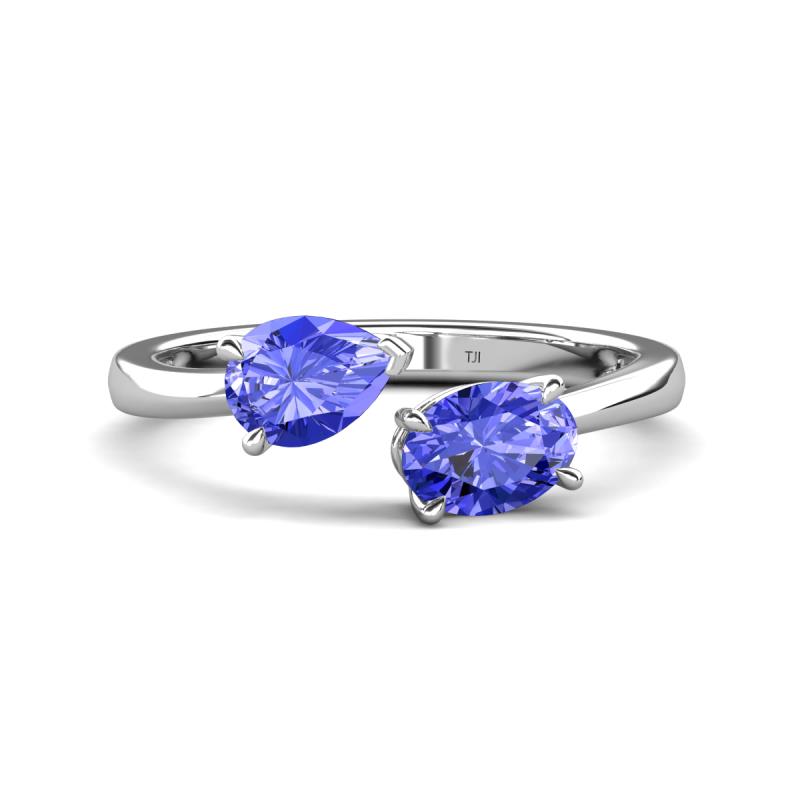Afra 1.60 ctw Tanzanite Pear Shape (7x5 mm) & Tanzanite Oval Shape (7x5 mm) Toi Et Moi Engagement Ring 