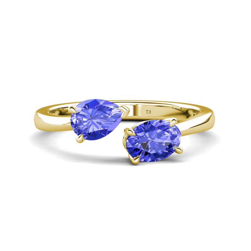 Afra 1.60 ctw Tanzanite Pear Shape (7x5 mm) & Tanzanite Oval Shape (7x5 mm) Toi Et Moi Engagement Ring 