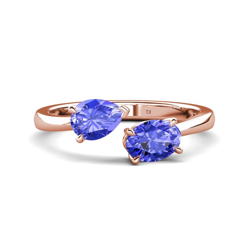 Afra 1.60 ctw Tanzanite Pear Shape (7x5 mm) & Tanzanite Oval Shape (7x5 mm) Toi Et Moi Engagement Ring 