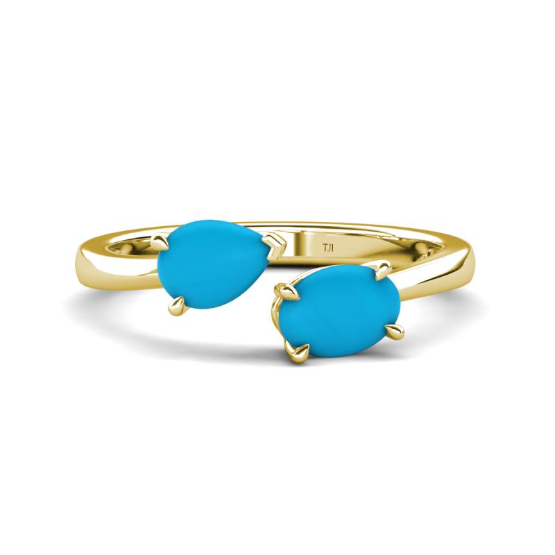 Afra 1.05 ctw Turquoise Pear Shape (7x5 mm) & Turquoise Oval Shape (7x5 mm) Toi Et Moi Engagement Ring 