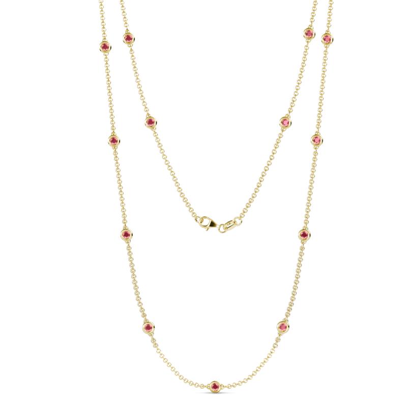 Lien (13 Stn/3mm) Pink Tourmaline on Cable Necklace 