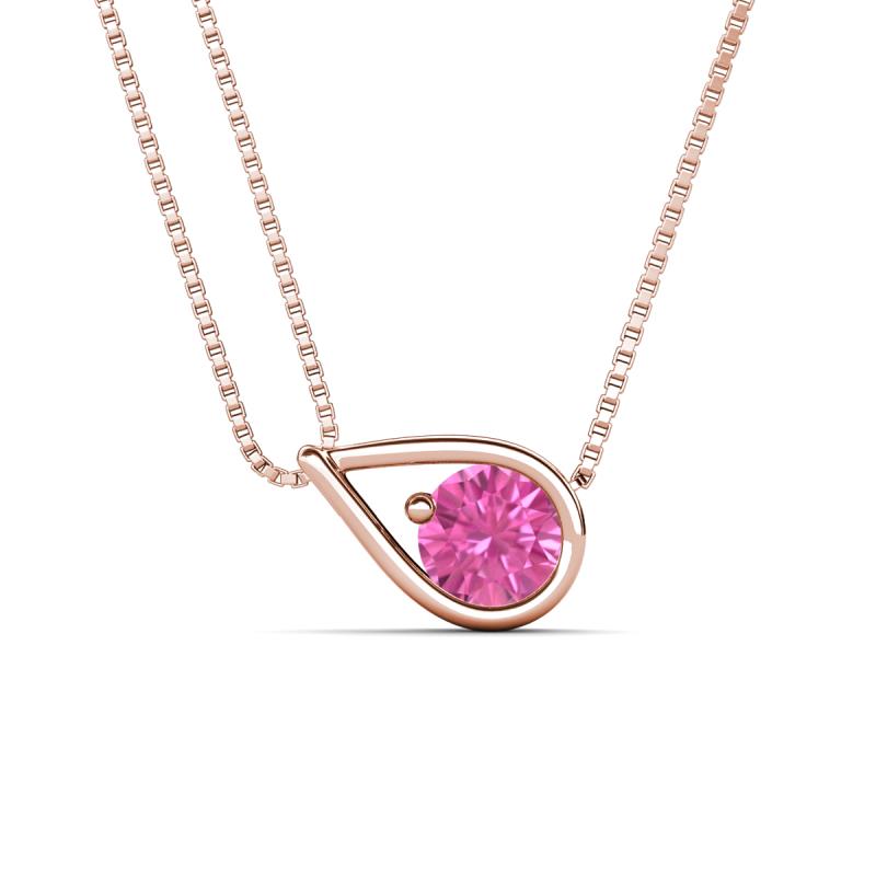 Tiya 1.20 ct Lab Created Pink Sapphire (6.00 mm) Women Collier Double Chain Diagonal Teardrop Solitaire Pendant Necklace 