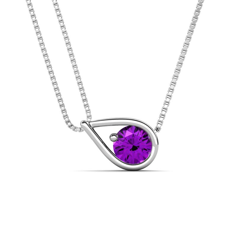 Tiya 0.72 ct Amethyst (6.00 mm) Women Collier Double Chain Diagonal Teardrop Solitaire Pendant Necklace 