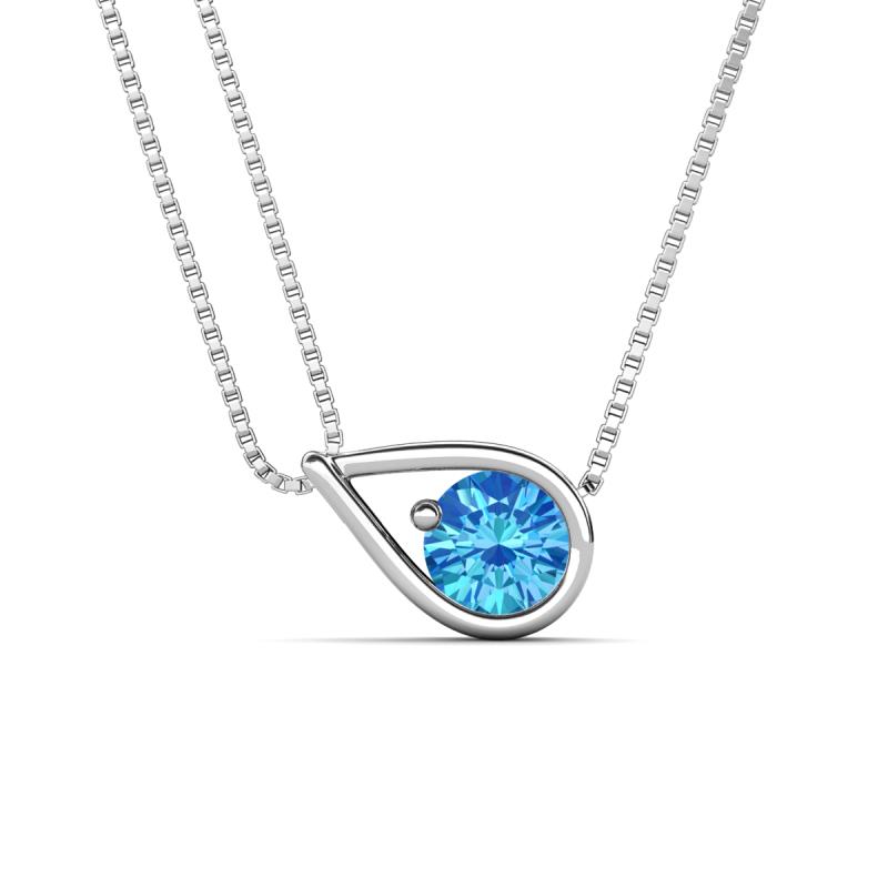 Tiya 0.88 ct Blue Topaz (6.00 mm) Women Collier Double Chain Diagonal Teardrop Solitaire Pendant Necklace 