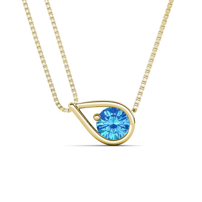Tiya 0.88 ct Blue Topaz (6.00 mm) Women Collier Double Chain Diagonal Teardrop Solitaire Pendant Necklace 
