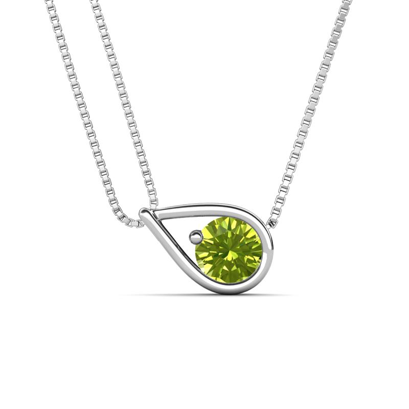 Tiya 0.80 ct Peridot (6.00 mm) Women Collier Double Chain Diagonal Teardrop Solitaire Pendant Necklace 