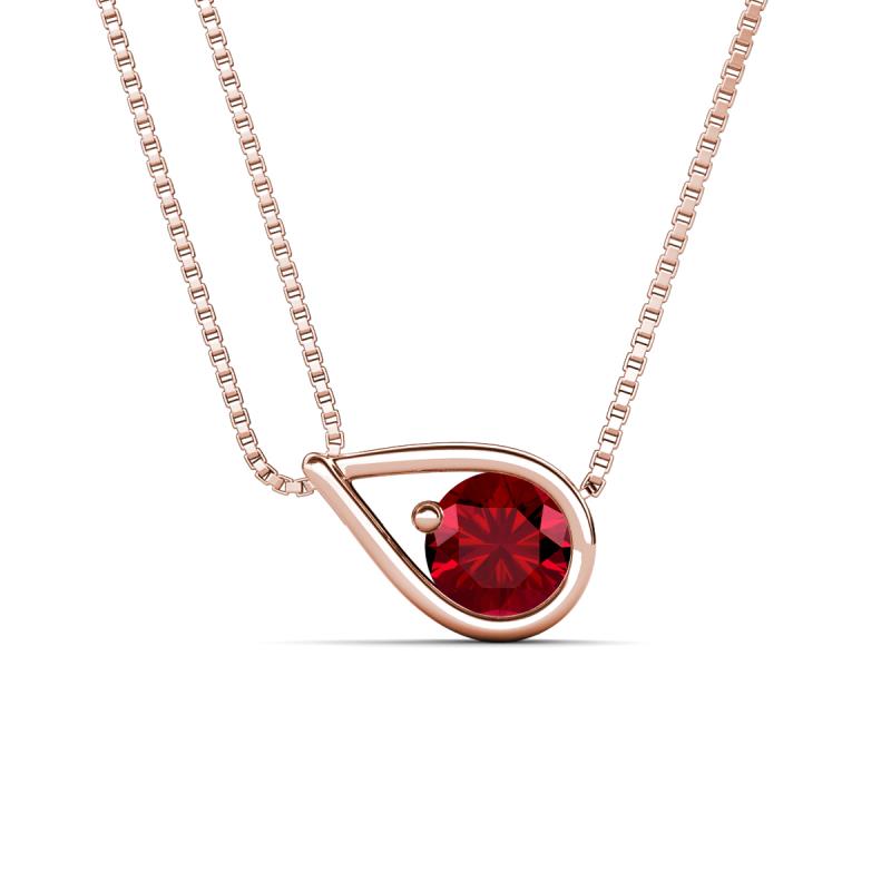 Tiya 0.95 ct Lab Created Ruby (6.00 mm) Women Collier Double Chain Diagonal Teardrop Solitaire Pendant Necklace 