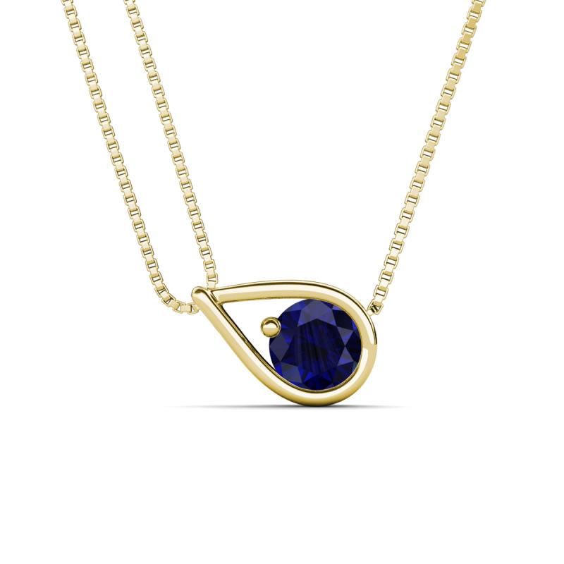 Tiya 1.15 ct Lab Created Blue Sapphire (6.00 mm) Women Collier Double Chain Diagonal Teardrop Solitaire Pendant Necklace 